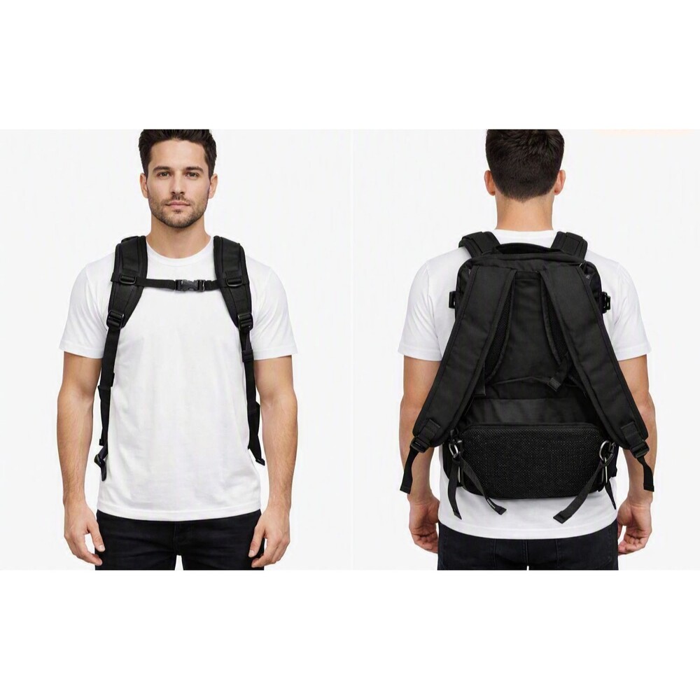 Sinaliy Black Travel/Laptop Backpack with Travel Pouch Unisex Design New
